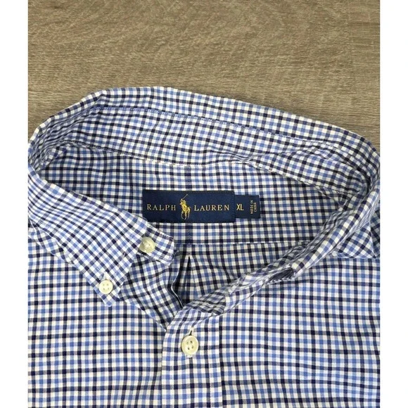 Ralph Lauren Shirt Mens XL Blue White Button Down Check Navy Pony Cotton Casual - Picture 4 of 8